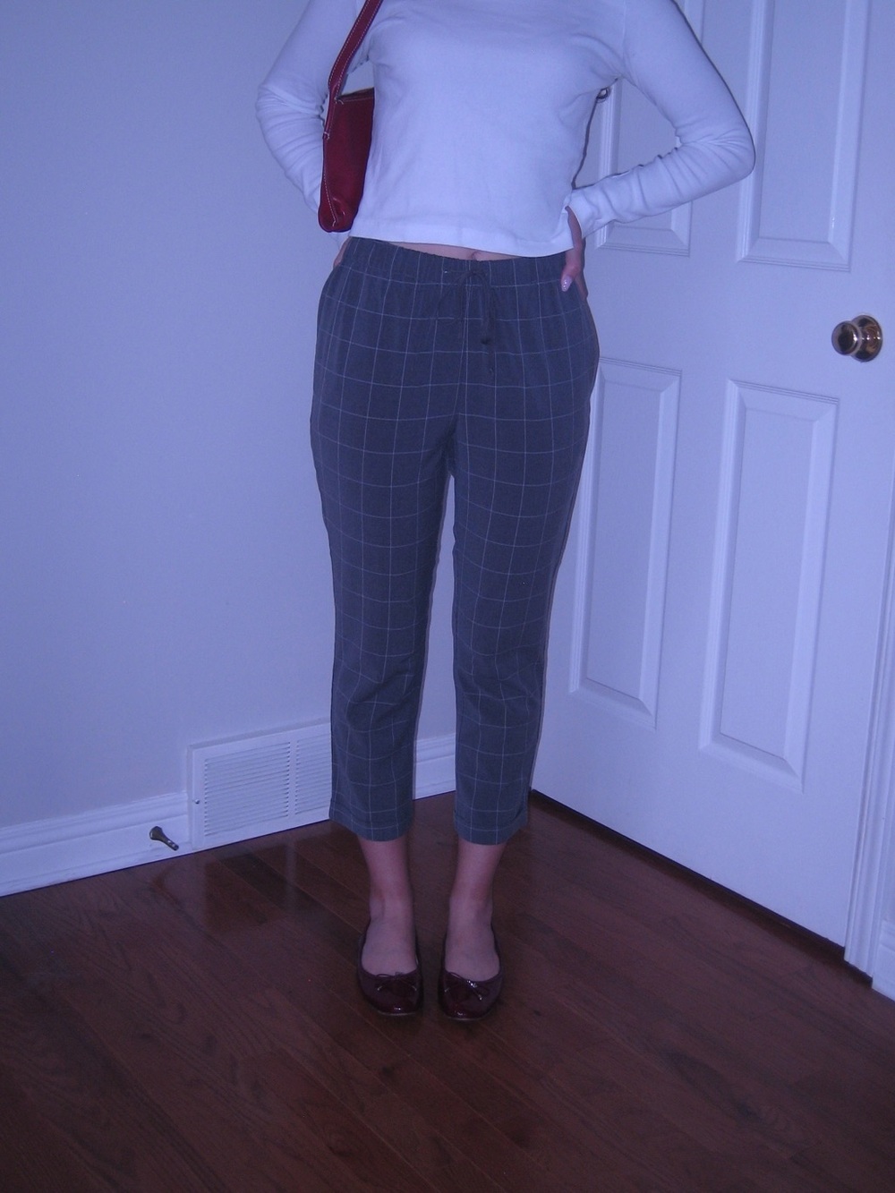 OAK + FORT Gray Windowpane Cropped Drawstring Pants